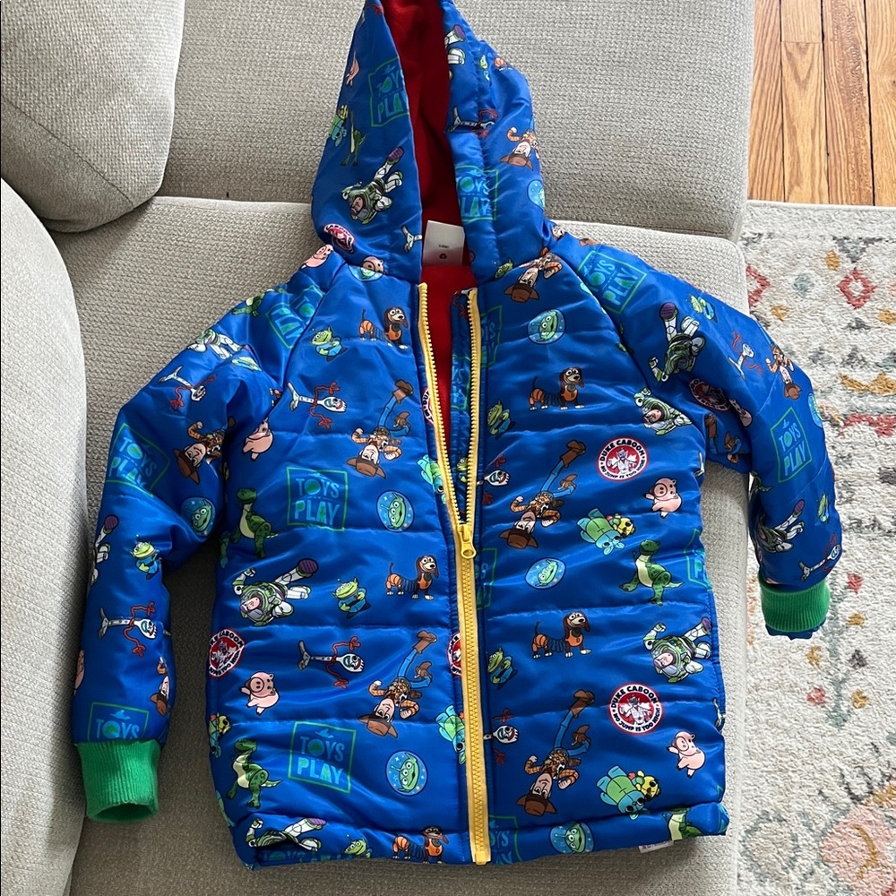Disney Kids Blue Toy Story Puffer Jacket with Hood Size 5/6